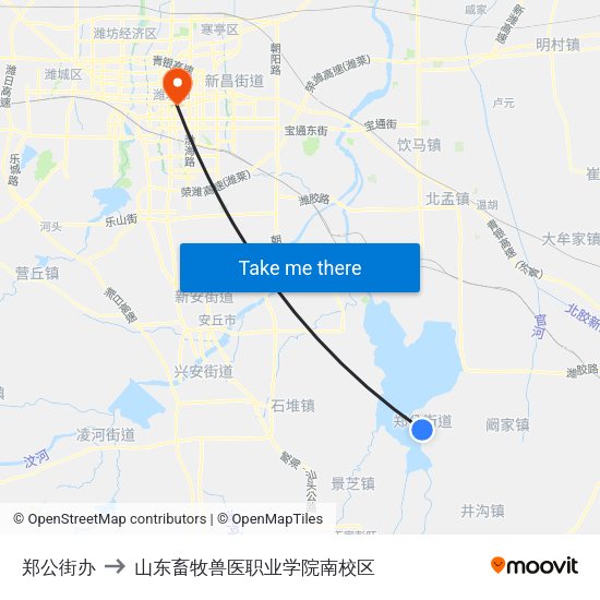 郑公街办 to 山东畜牧兽医职业学院南校区 map