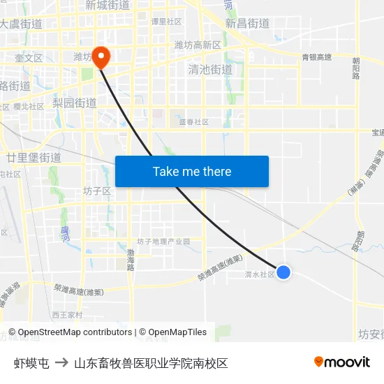 虾蟆屯 to 山东畜牧兽医职业学院南校区 map