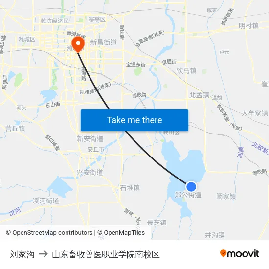刘家沟 to 山东畜牧兽医职业学院南校区 map