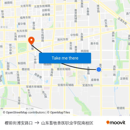 樱前街潍安路口 to 山东畜牧兽医职业学院南校区 map