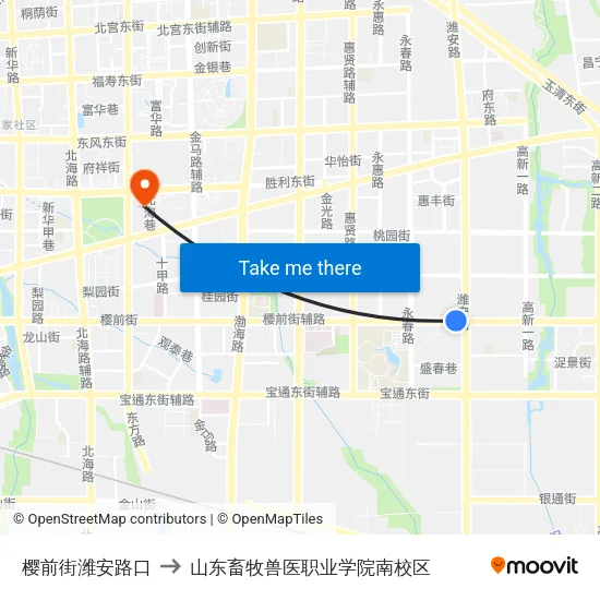 樱前街潍安路口 to 山东畜牧兽医职业学院南校区 map