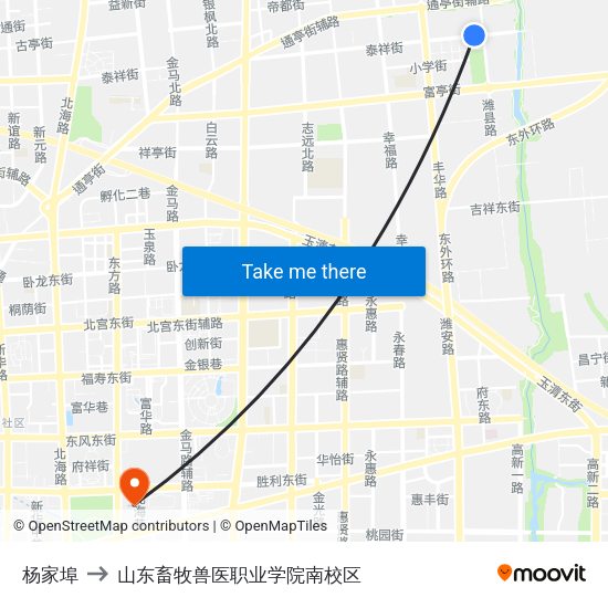 杨家埠 to 山东畜牧兽医职业学院南校区 map