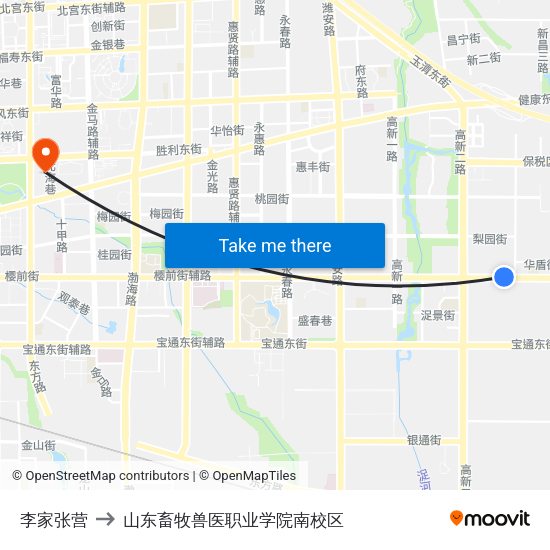 李家张营 to 山东畜牧兽医职业学院南校区 map