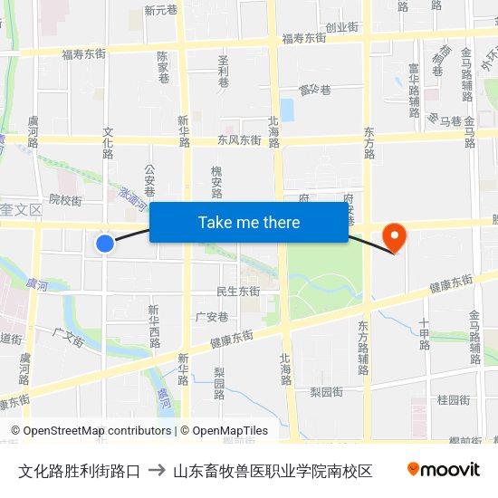 文化路胜利街路口 to 山东畜牧兽医职业学院南校区 map