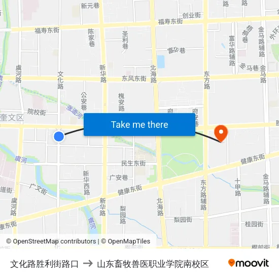 文化路胜利街路口 to 山东畜牧兽医职业学院南校区 map