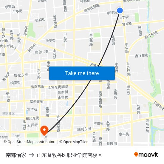 南部怡家 to 山东畜牧兽医职业学院南校区 map