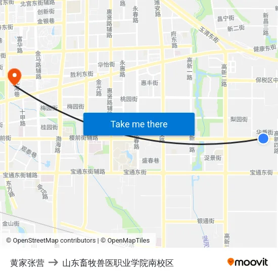 黄家张营 to 山东畜牧兽医职业学院南校区 map