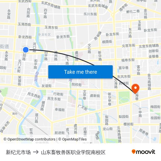新纪元市场 to 山东畜牧兽医职业学院南校区 map