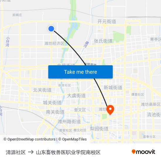 清源社区 to 山东畜牧兽医职业学院南校区 map