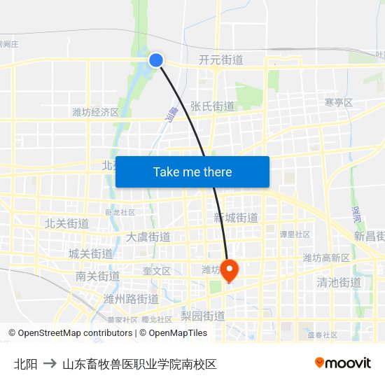 北阳 to 山东畜牧兽医职业学院南校区 map