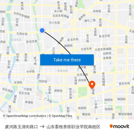 虞河路玉清街路口 to 山东畜牧兽医职业学院南校区 map