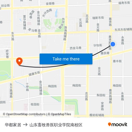 华都家居 to 山东畜牧兽医职业学院南校区 map