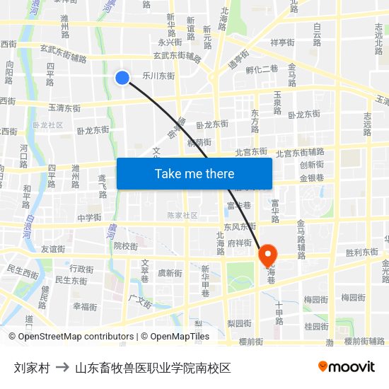 刘家村 to 山东畜牧兽医职业学院南校区 map