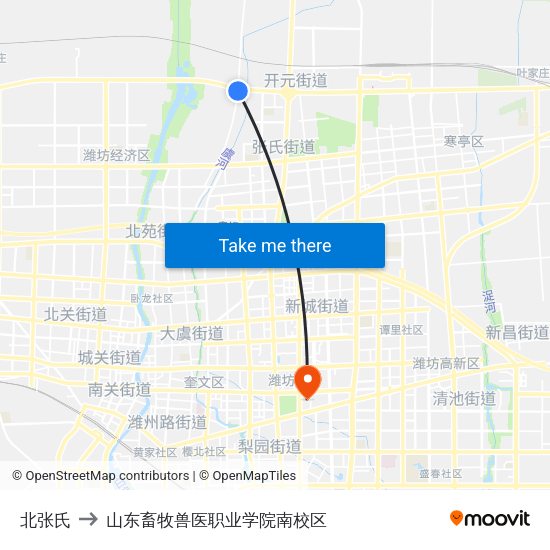 北张氏 to 山东畜牧兽医职业学院南校区 map