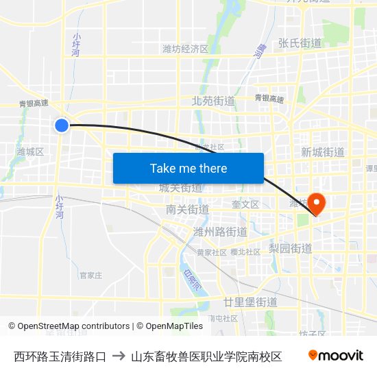 西环路玉清街路口 to 山东畜牧兽医职业学院南校区 map
