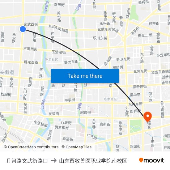 月河路玄武街路口 to 山东畜牧兽医职业学院南校区 map