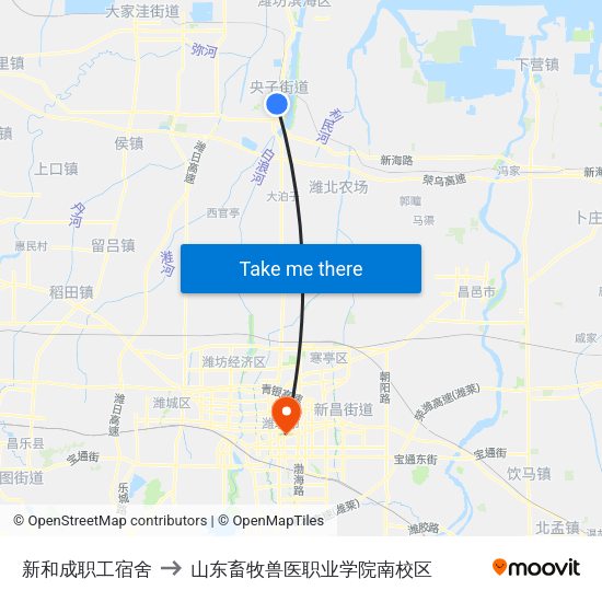 新和成职工宿舍 to 山东畜牧兽医职业学院南校区 map