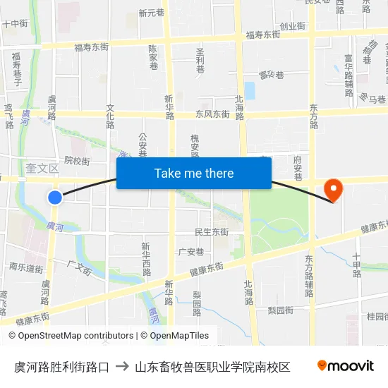 虞河路胜利街路口 to 山东畜牧兽医职业学院南校区 map