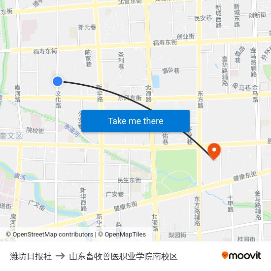 潍坊日报社 to 山东畜牧兽医职业学院南校区 map
