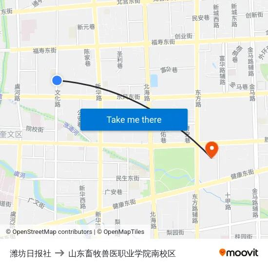 潍坊日报社 to 山东畜牧兽医职业学院南校区 map