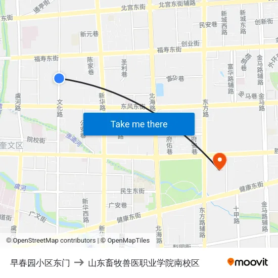 早春园小区东门 to 山东畜牧兽医职业学院南校区 map