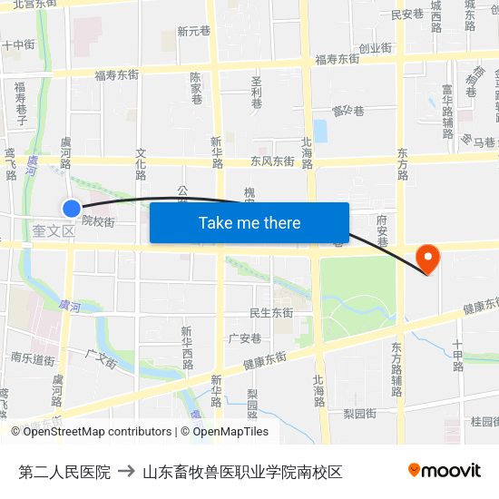 第二人民医院 to 山东畜牧兽医职业学院南校区 map