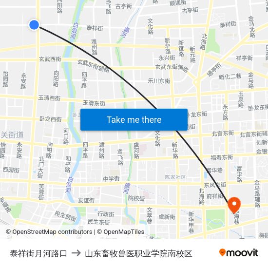 泰祥街月河路口 to 山东畜牧兽医职业学院南校区 map
