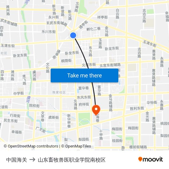 中国海关 to 山东畜牧兽医职业学院南校区 map