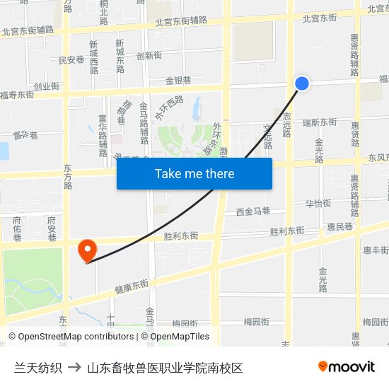 兰天纺织 to 山东畜牧兽医职业学院南校区 map
