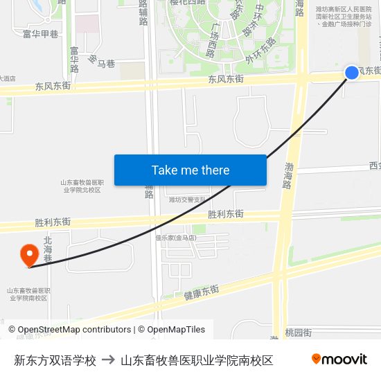 新东方双语学校 to 山东畜牧兽医职业学院南校区 map