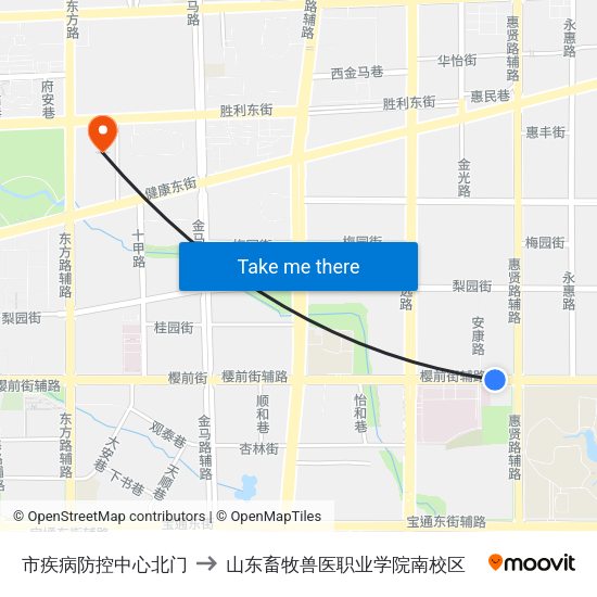 市疾病防控中心北门 to 山东畜牧兽医职业学院南校区 map