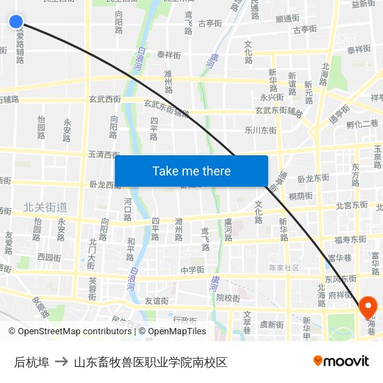 后杭埠 to 山东畜牧兽医职业学院南校区 map