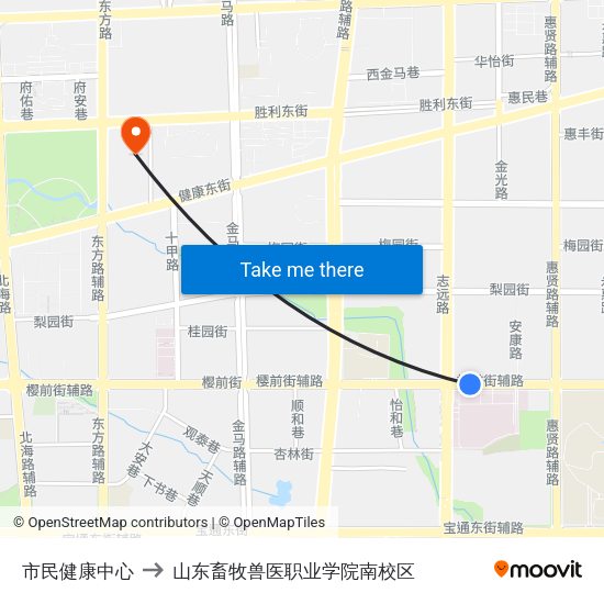 市民健康中心 to 山东畜牧兽医职业学院南校区 map