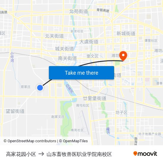 高家花园小区 to 山东畜牧兽医职业学院南校区 map