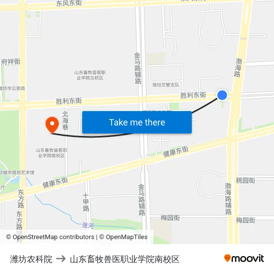 潍坊农科院 to 山东畜牧兽医职业学院南校区 map