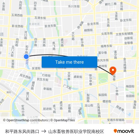 和平路东风街路口 to 山东畜牧兽医职业学院南校区 map