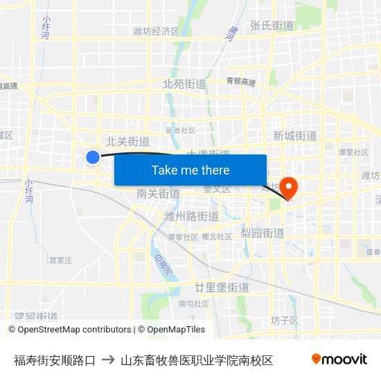 福寿街安顺路口 to 山东畜牧兽医职业学院南校区 map