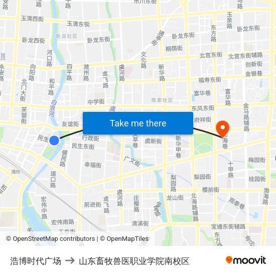 浩博时代广场 to 山东畜牧兽医职业学院南校区 map