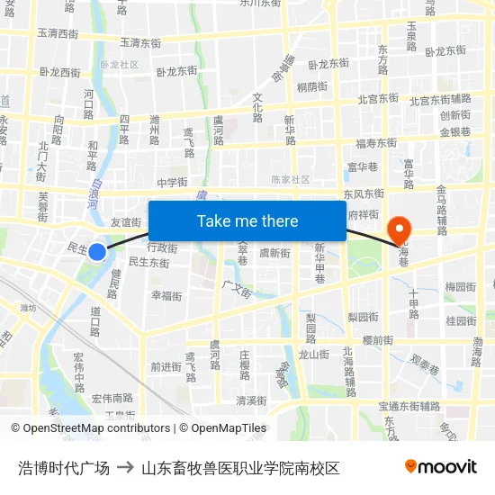 浩博时代广场 to 山东畜牧兽医职业学院南校区 map