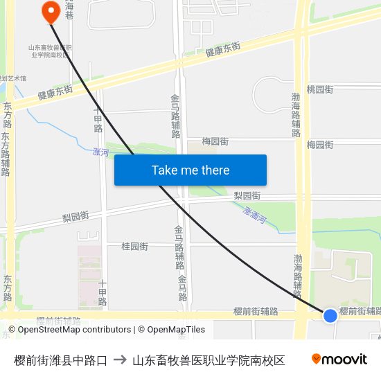 樱前街潍县中路口 to 山东畜牧兽医职业学院南校区 map