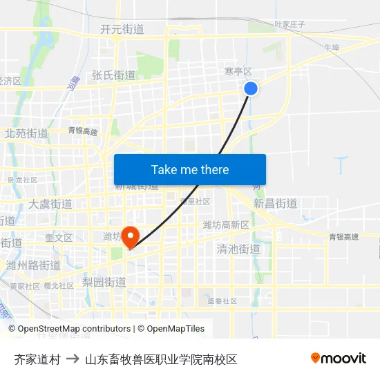 齐家道村 to 山东畜牧兽医职业学院南校区 map