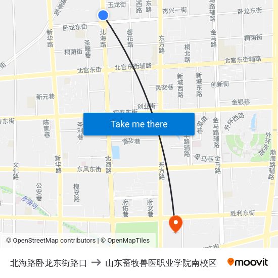 北海路卧龙东街路口 to 山东畜牧兽医职业学院南校区 map