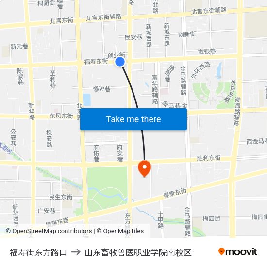 福寿街东方路口 to 山东畜牧兽医职业学院南校区 map