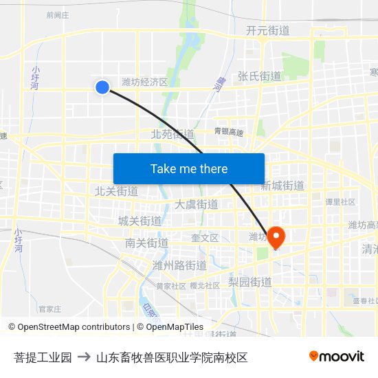菩提工业园 to 山东畜牧兽医职业学院南校区 map