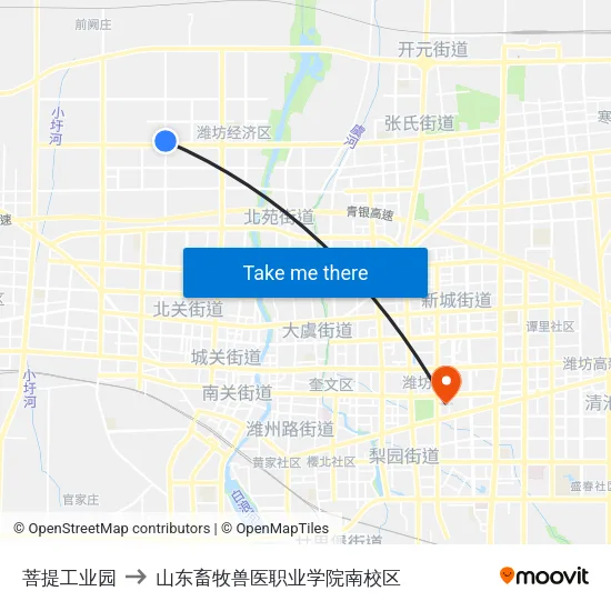 菩提工业园 to 山东畜牧兽医职业学院南校区 map