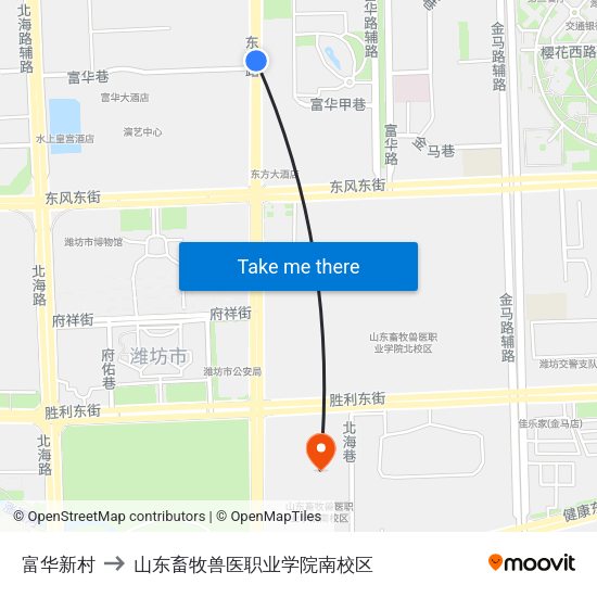 富华新村 to 山东畜牧兽医职业学院南校区 map