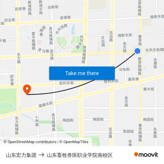 山东宏力集团 to 山东畜牧兽医职业学院南校区 map