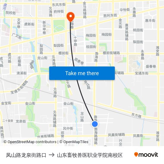 凤山路龙泉街路口 to 山东畜牧兽医职业学院南校区 map