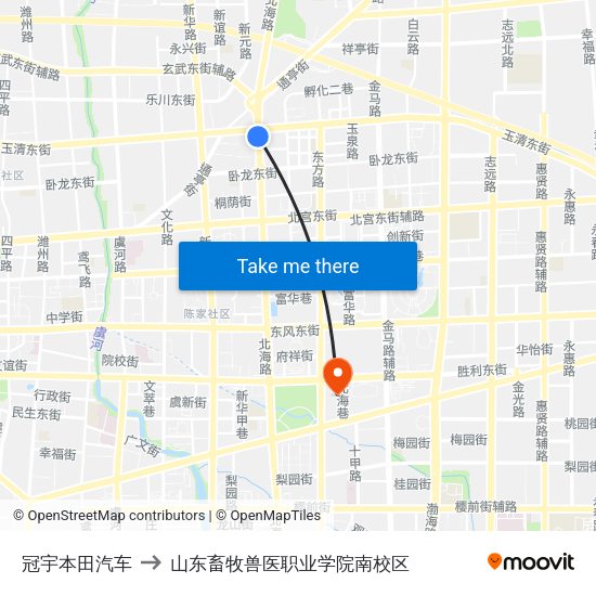冠宇本田汽车 to 山东畜牧兽医职业学院南校区 map