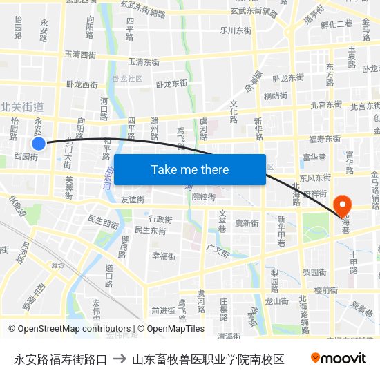 永安路福寿街路口 to 山东畜牧兽医职业学院南校区 map